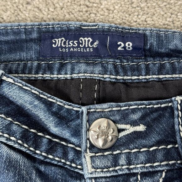 Miss Me Skinny Jeans SZ 28 Blue Denim Mid Rise Embellished Pockets Western Flap - Picture 5 of 8